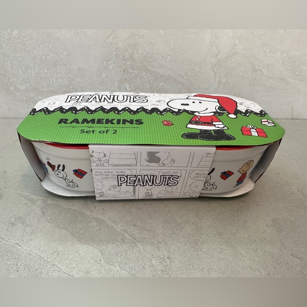 NEW Set Of 2 PEANUTS Snoopy Christmas Ramekins Small Bowl Set Dips Desserts